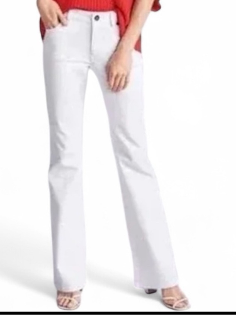 CABI HIGH RISE WAIST STRETCHY WHITE FLARE WIDE LEG TROUSER JEANS 12